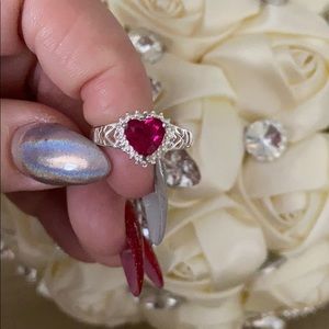 Sterling silver heart and cubic zirconia ring